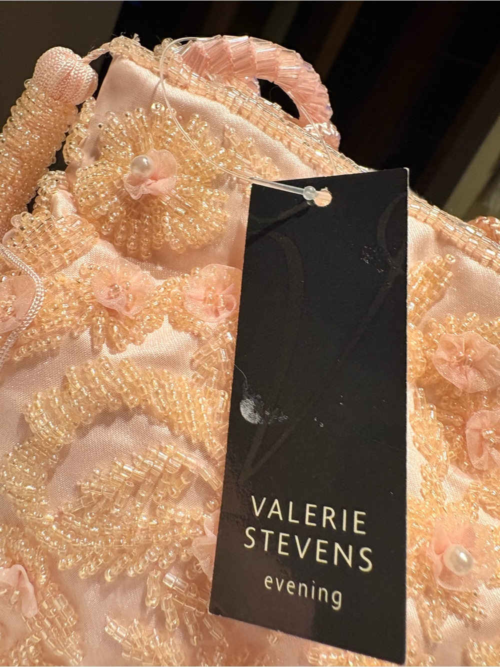 NWT Valerie Stevens Evening Pink Beaded Evening Bag Convertible Cord Strap - Picture 5 of 9